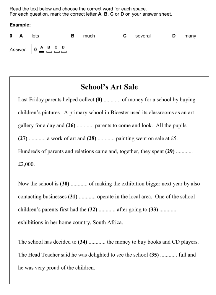 Cambridge Pet Reading Part 5