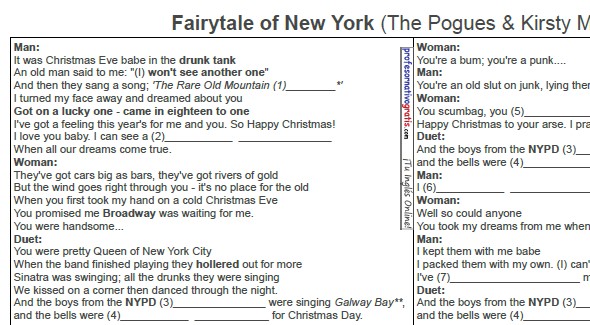 Fairytale of New York (Teachers’ pdf. for adult classes)